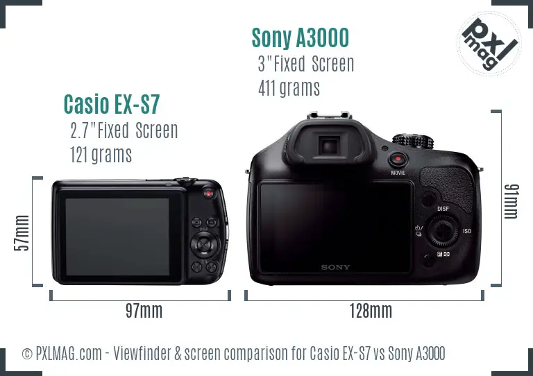 Casio EX-S7 vs Sony A3000 Screen and Viewfinder comparison