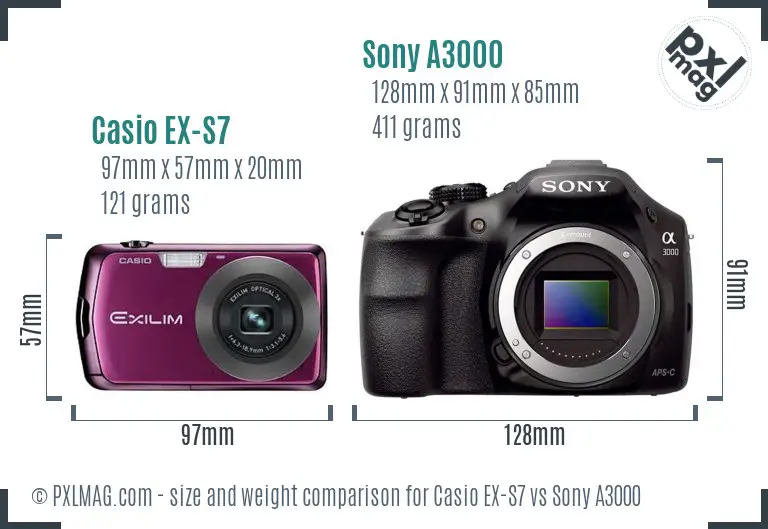 Casio EX-S7 vs Sony A3000 size comparison