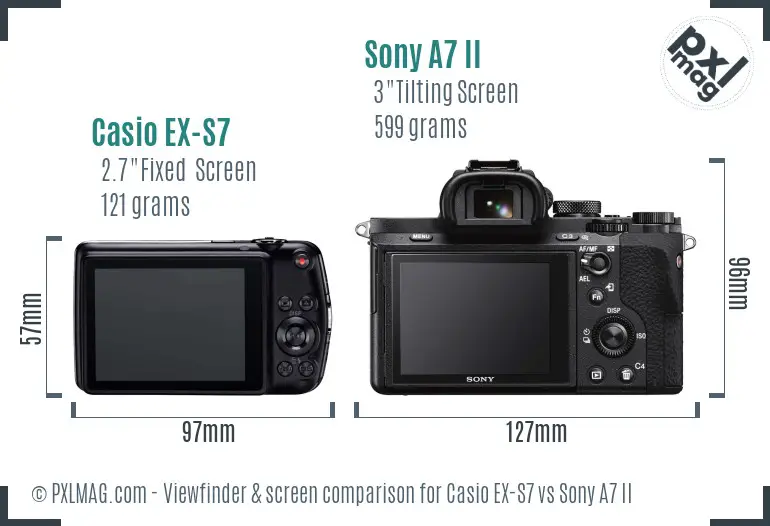 Casio EX-S7 vs Sony A7 II Screen and Viewfinder comparison