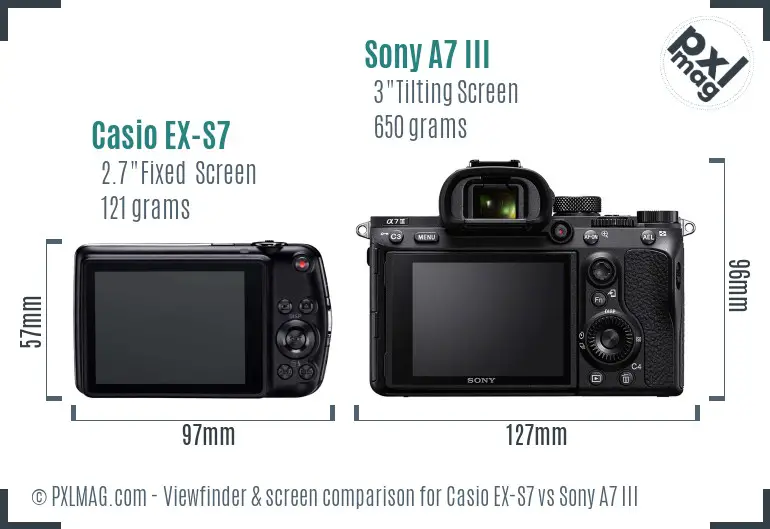 Casio EX-S7 vs Sony A7 III Screen and Viewfinder comparison