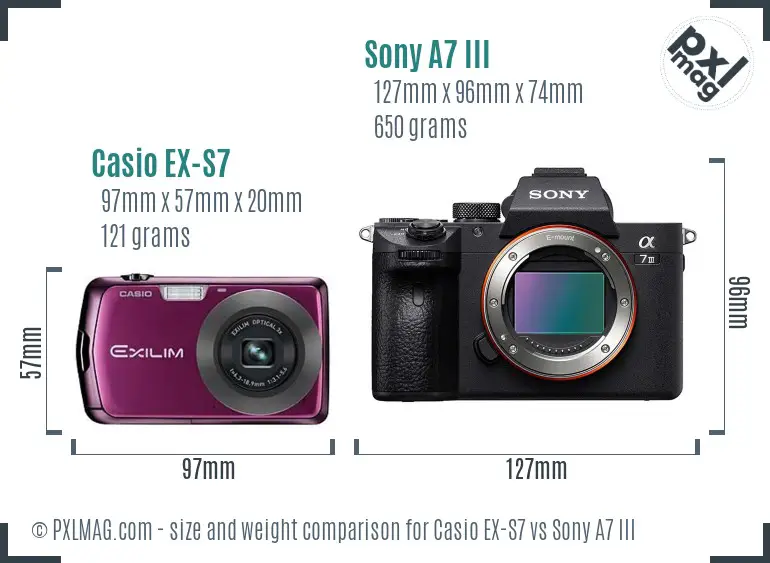 Casio EX-S7 vs Sony A7 III size comparison