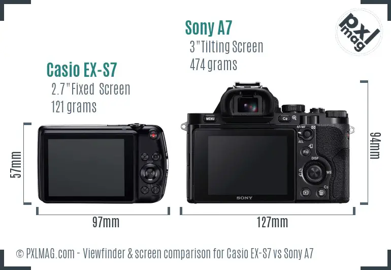 Casio EX-S7 vs Sony A7 Screen and Viewfinder comparison