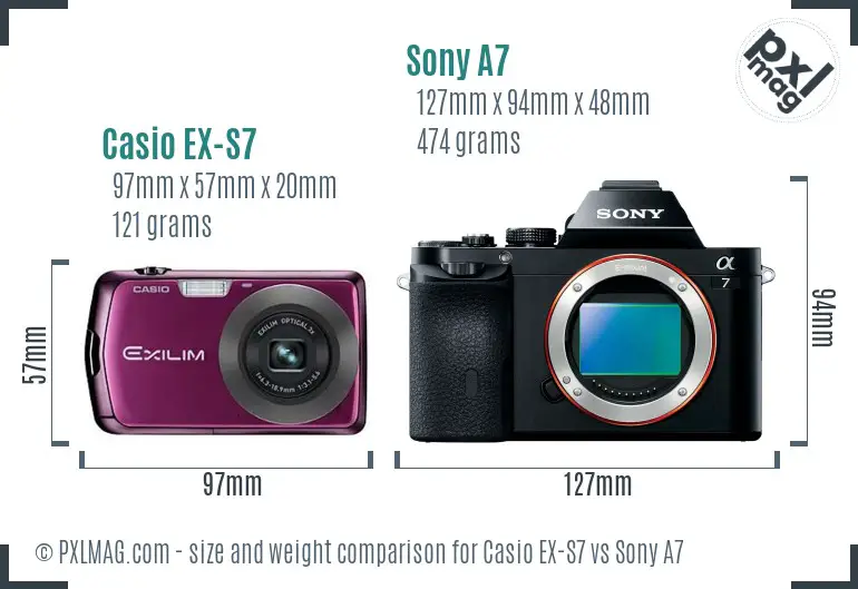 Casio EX-S7 vs Sony A7 size comparison