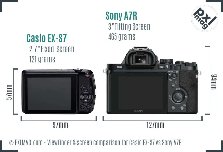 Casio EX-S7 vs Sony A7R Screen and Viewfinder comparison