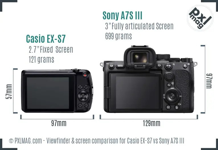 Casio EX-S7 vs Sony A7S III Screen and Viewfinder comparison