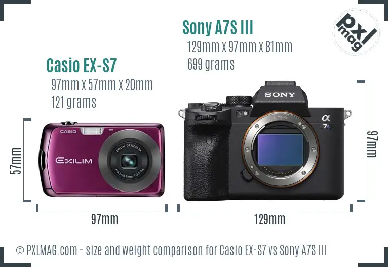Casio EX-S7 vs Sony A7S III size comparison
