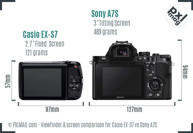 Casio EX-S7 vs Sony A7S Screen and Viewfinder comparison