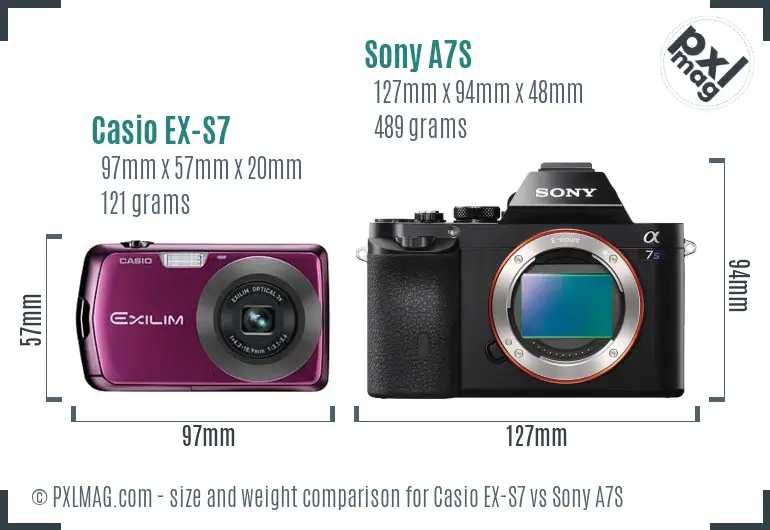 Casio EX-S7 vs Sony A7S size comparison