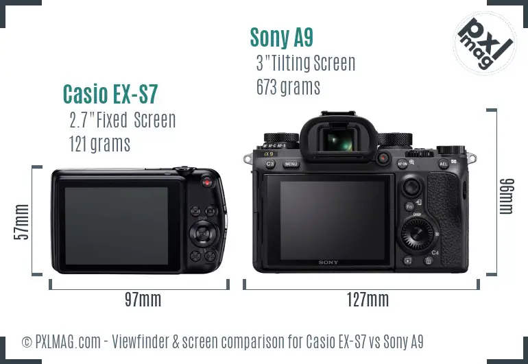 Casio EX-S7 vs Sony A9 Screen and Viewfinder comparison