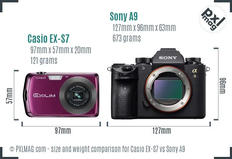 Casio EX-S7 vs Sony A9 size comparison