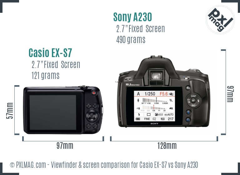 Casio EX-S7 vs Sony A230 Screen and Viewfinder comparison