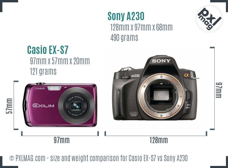 Casio EX-S7 vs Sony A230 size comparison Casio EX-S7 vs Sony A230 size comparison