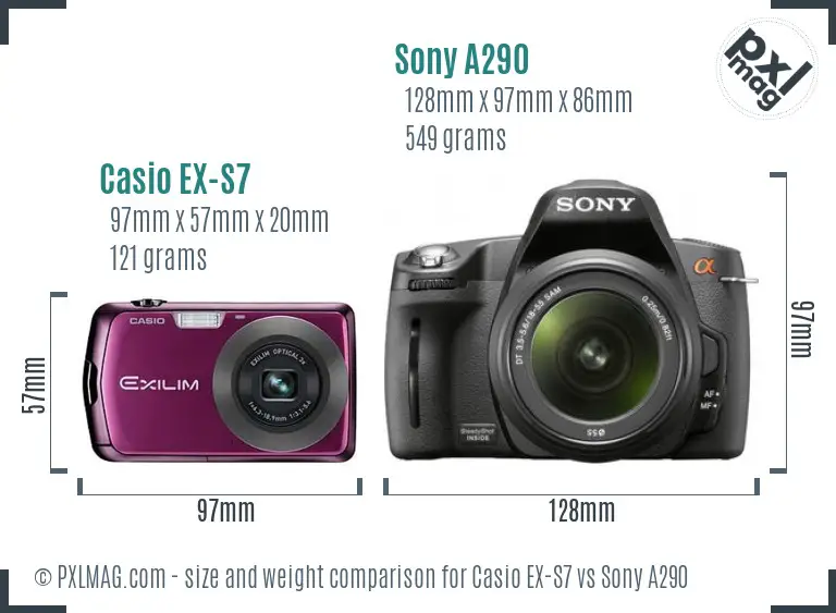 Casio EX-S7 vs Sony A290 size comparison