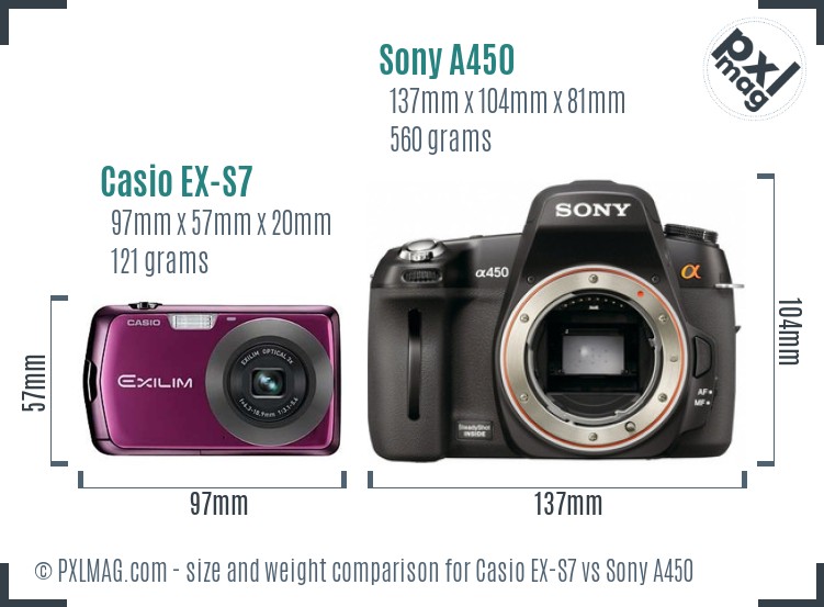 Casio EX-S7 vs Sony A450 size comparison