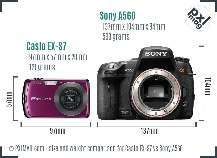 Casio EX-S7 vs Sony A560 size comparison Casio EX-S7 vs Sony A560 size comparison