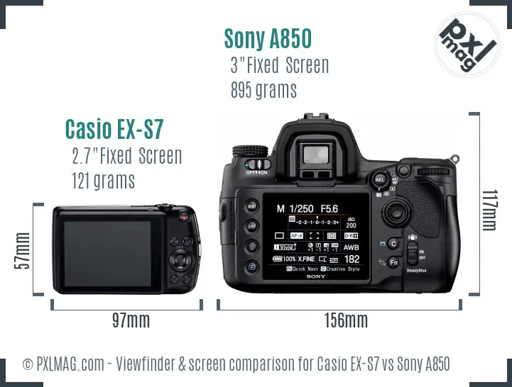 Casio EX-S7 vs Sony A850 Screen and Viewfinder comparison