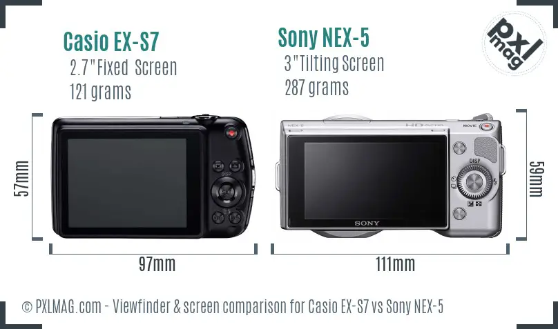 Casio EX-S7 vs Sony NEX-5 Screen and Viewfinder comparison