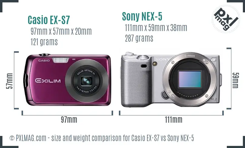 Casio EX-S7 vs Sony NEX-5 size comparison Casio EX-S7 vs Sony NEX-5 size comparison