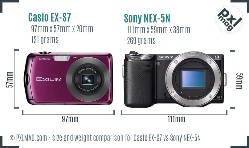 Casio EX-S7 vs Sony NEX-5N size comparison