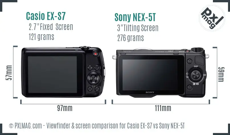 Casio EX-S7 vs Sony NEX-5T Screen and Viewfinder comparison