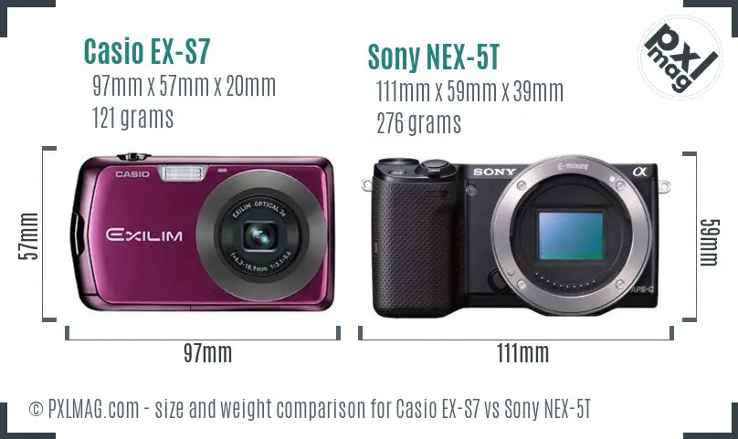 Casio EX-S7 vs Sony NEX-5T size comparison