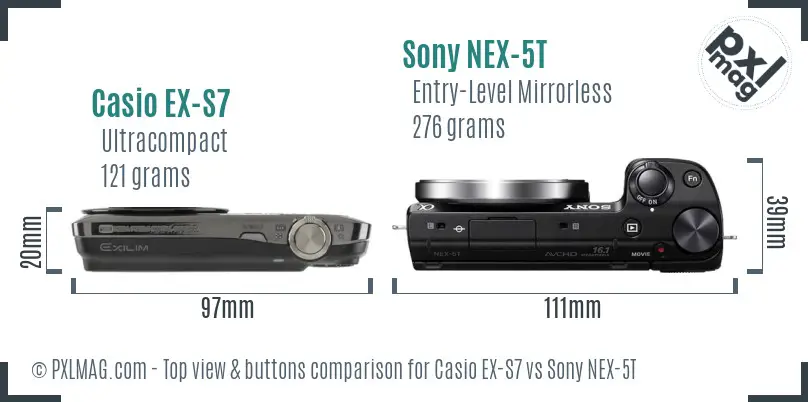Casio EX-S7 vs Sony NEX-5T top view buttons comparison
