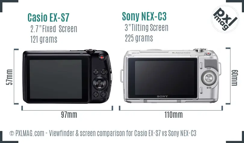 Casio EX-S7 vs Sony NEX-C3 Screen and Viewfinder comparison