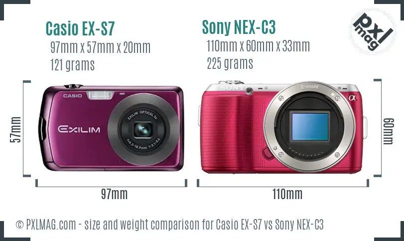 Casio EX-S7 vs Sony NEX-C3 size comparison