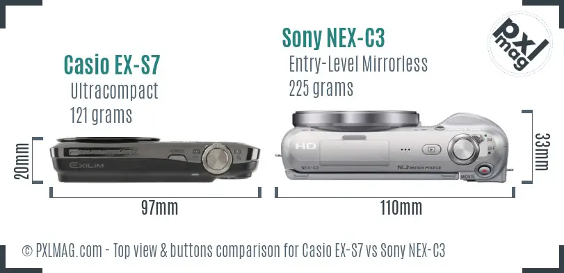 Casio EX-S7 vs Sony NEX-C3 top view buttons comparison