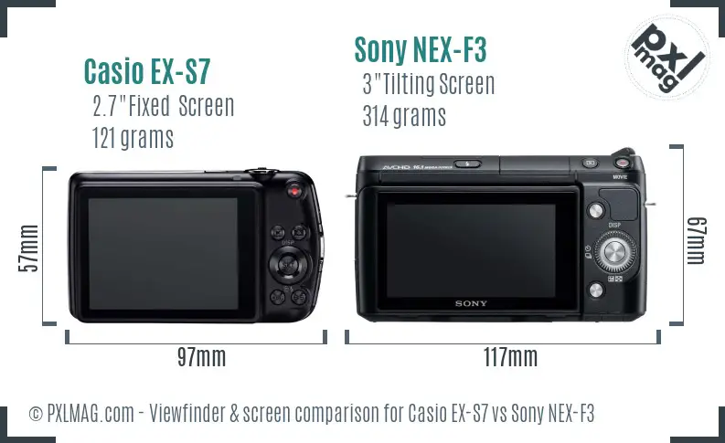 Casio EX-S7 vs Sony NEX-F3 Screen and Viewfinder comparison