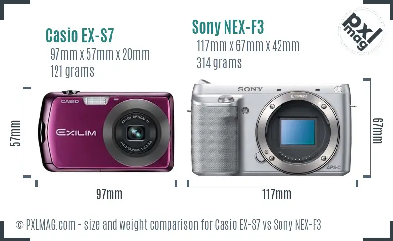 Casio EX-S7 vs Sony NEX-F3 size comparison Casio EX-S7 vs Sony NEX-F3 size comparison