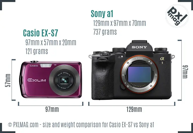 Casio EX-S7 vs Sony a1 size comparison