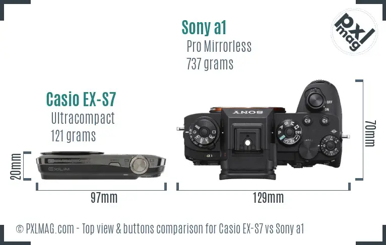 Casio EX-S7 vs Sony a1 top view buttons comparison