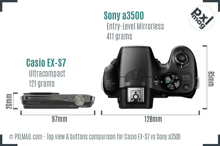 Casio EX-S7 vs Sony a3500 top view buttons comparison