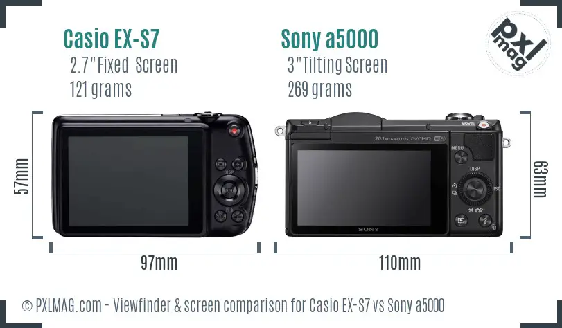 Casio EX-S7 vs Sony a5000 Screen and Viewfinder comparison