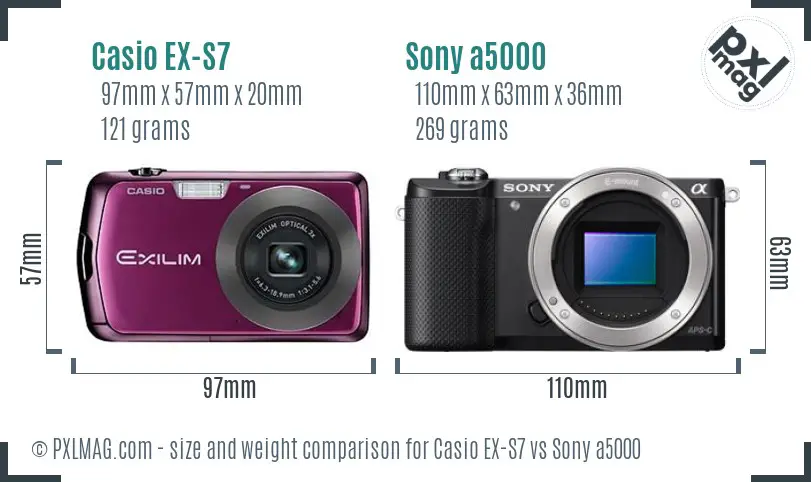 Casio EX-S7 vs Sony a5000 size comparison