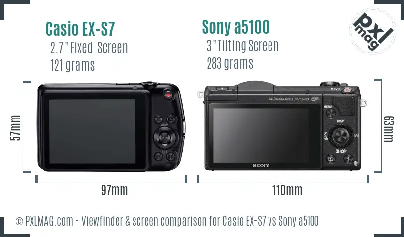 Casio EX-S7 vs Sony a5100 Screen and Viewfinder comparison