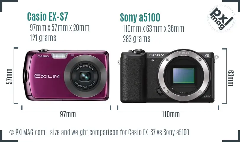 Casio EX-S7 vs Sony a5100 size comparison