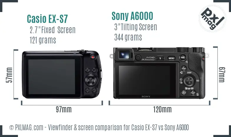 Casio EX-S7 vs Sony A6000 Screen and Viewfinder comparison