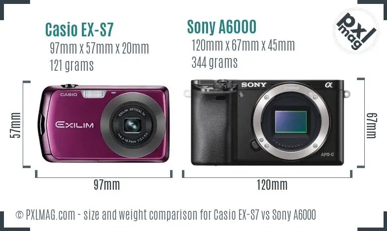 Casio EX-S7 vs Sony A6000 size comparison