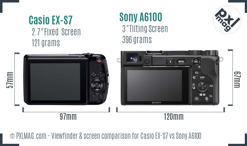 Casio EX-S7 vs Sony A6100 Screen and Viewfinder comparison