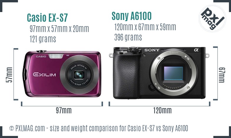 Casio EX-S7 vs Sony A6100 size comparison