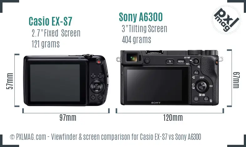 Casio EX-S7 vs Sony A6300 Screen and Viewfinder comparison