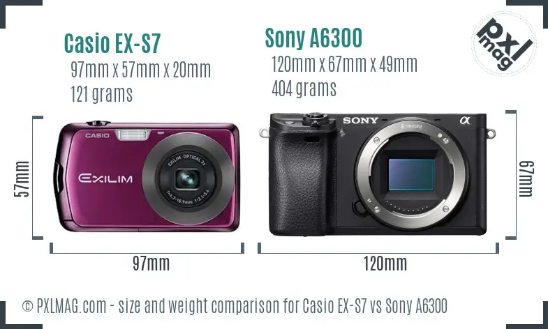 Casio EX-S7 vs Sony A6300 size comparison