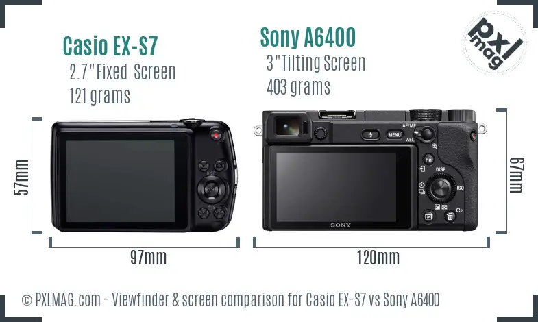 Casio EX-S7 vs Sony A6400 Screen and Viewfinder comparison