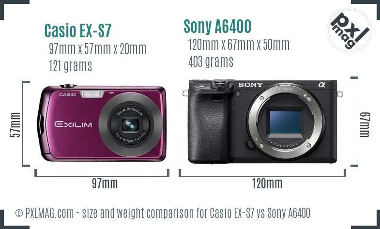 Casio EX-S7 vs Sony A6400 size comparison