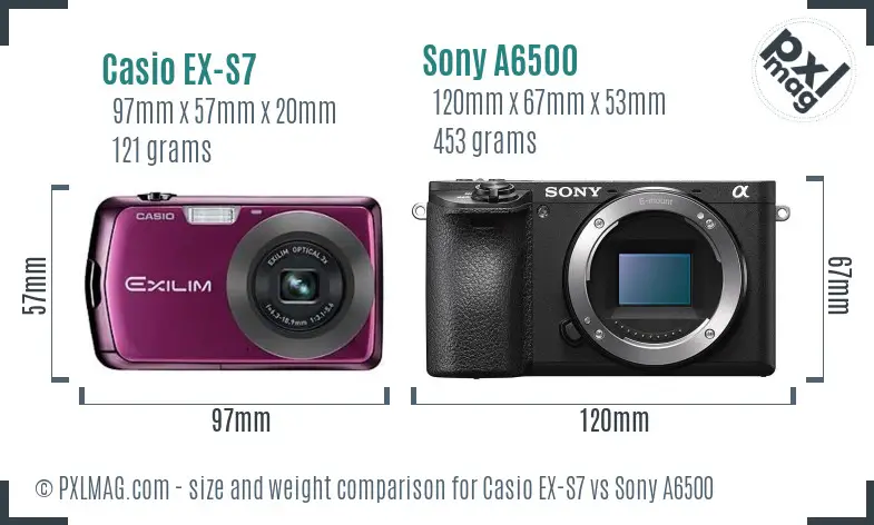 Casio EX-S7 vs Sony A6500 size comparison