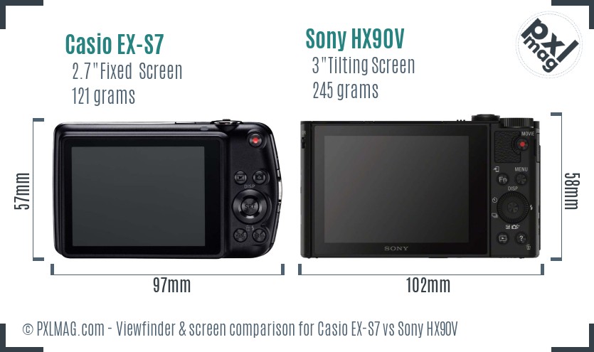 Casio EX-S7 vs Sony HX90V Screen and Viewfinder comparison