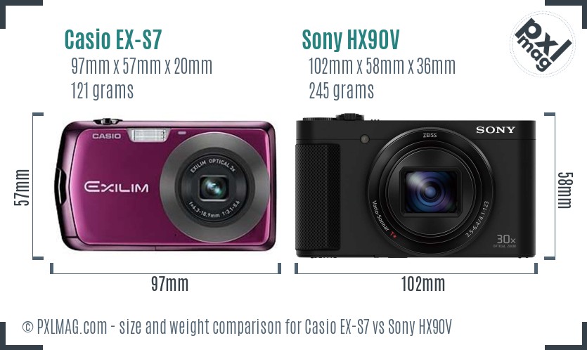 Casio EX-S7 vs Sony HX90V size comparison Casio EX-S7 vs Sony HX90V size comparison