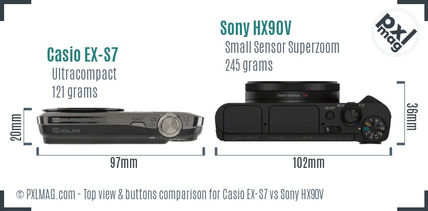 Casio EX-S7 vs Sony HX90V top view buttons comparison